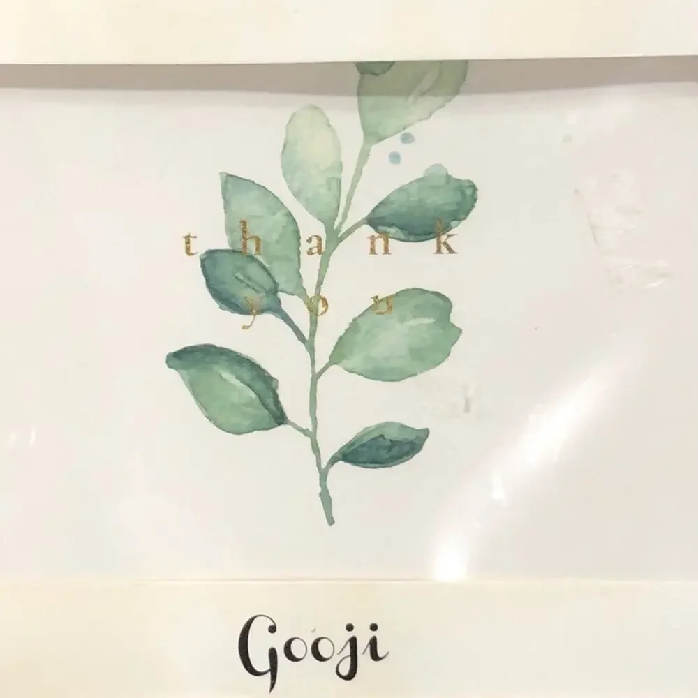 GOOJI Green & Gold‎ Watercolor Botanical THANK YOU Note Cards in 6 Patterns